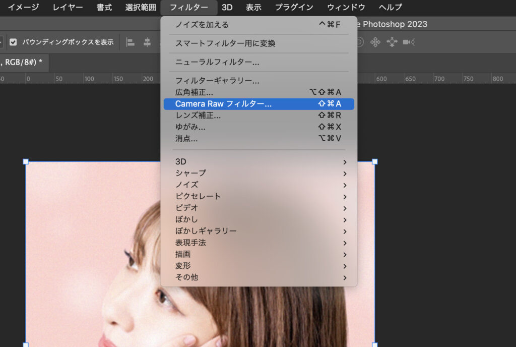 「Camera Raw フィルター」を使ってノイズを除去するPhotoshopのスクリーンショット画像